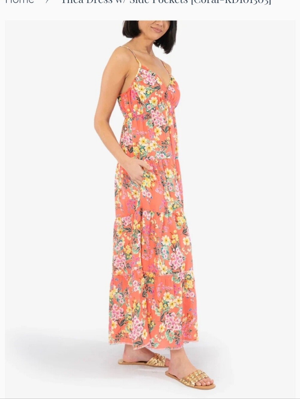 KUT Thea Floral Coral Maxi Sundress with Spaghetti Straps